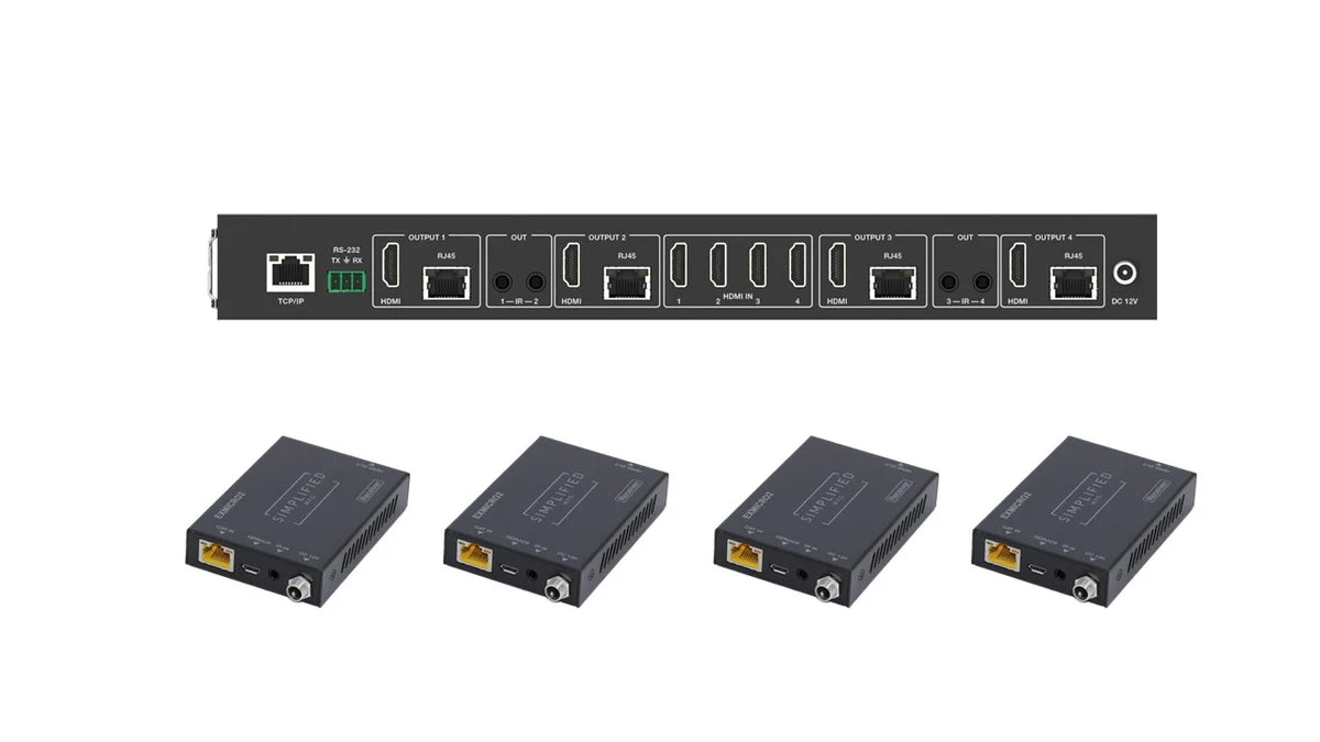Simplified MX44KT Scaling 50m 4K 4x4 HDMI Matrix Kit over CAT5e/6/7