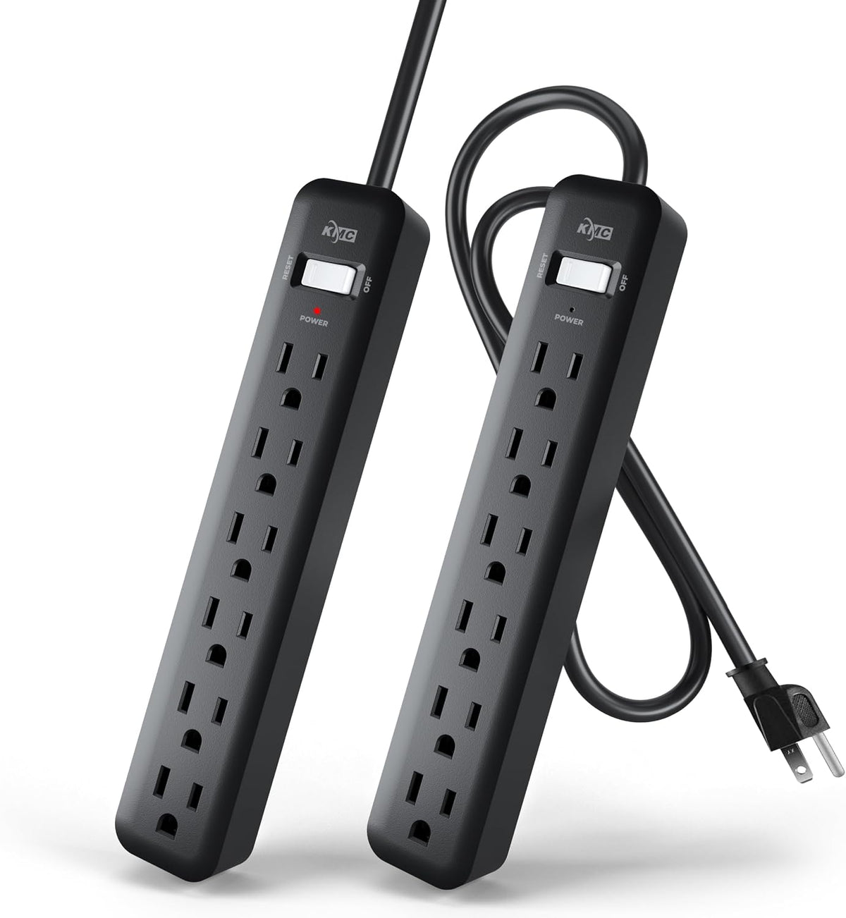 ProEdge 6-Outlet Power Strip, 2-Pack, 2-Foot Short Extension Cord with Multiple Outlets, 6 AC Power Outlet Power Bar, 2pk Power Strips, Black