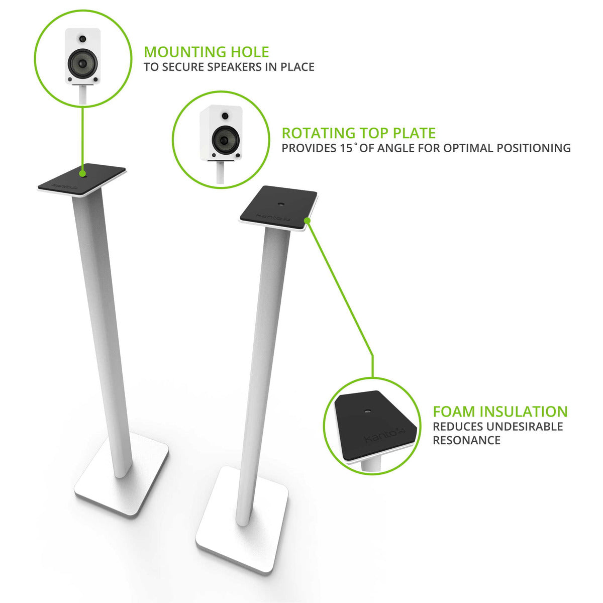 Kanto SP32PLW Pair - 32" Universal Bookshelf Speaker Stands - White