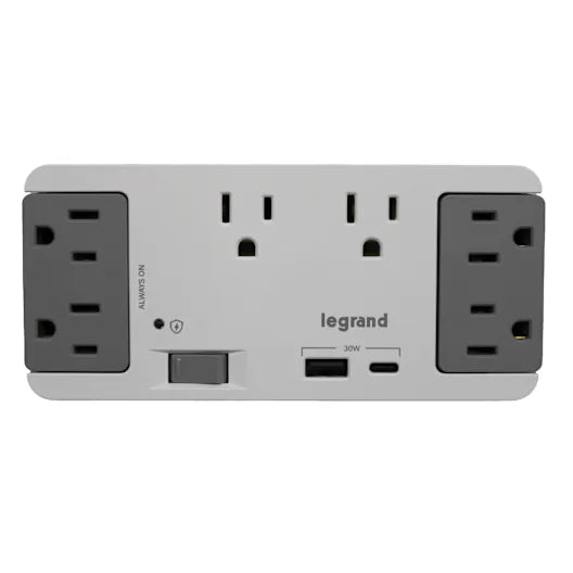 OnQ AC1062 6 Outlet Enclosure Surge Protector with One USB-A and One USB-C