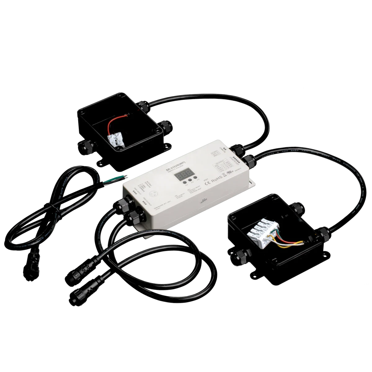 Proluxe PLX-DEC67-DMX-4CH IP67 DMX512 DECODER (INCLUDING (1) DECODER + (2) 5 PIN JUNCTION BOX + (1) FEMALE TO BARE WIRE CONKIT