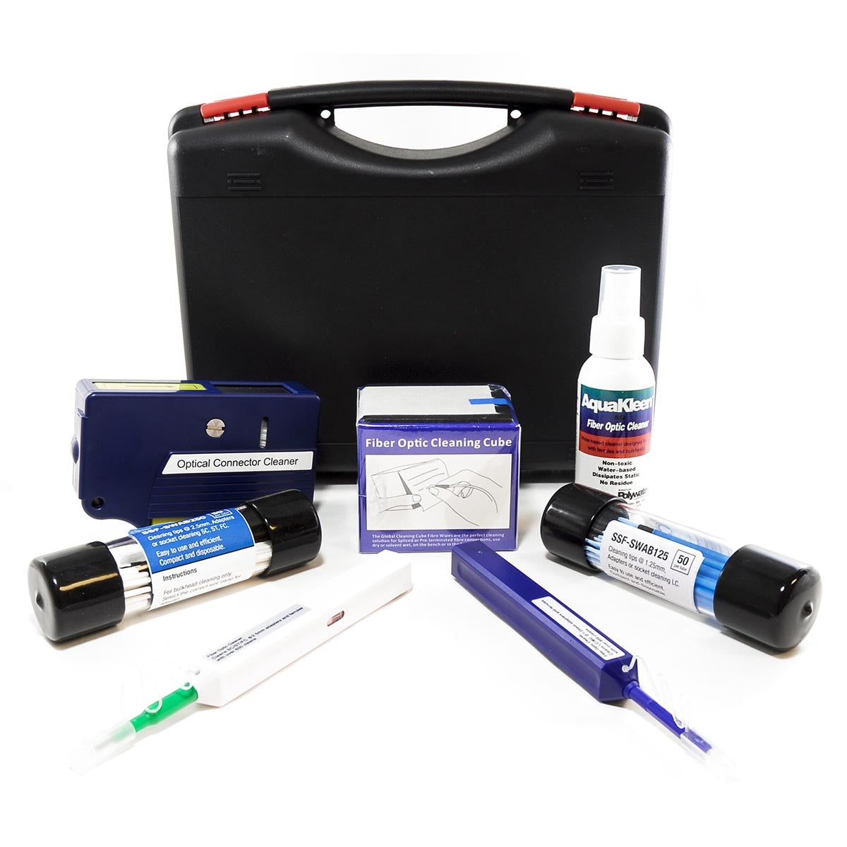 Cleerline SSF-CKIT01E Fiber Optic cleaning kit.  Includes a variety of cleaners and consumables. Per Each