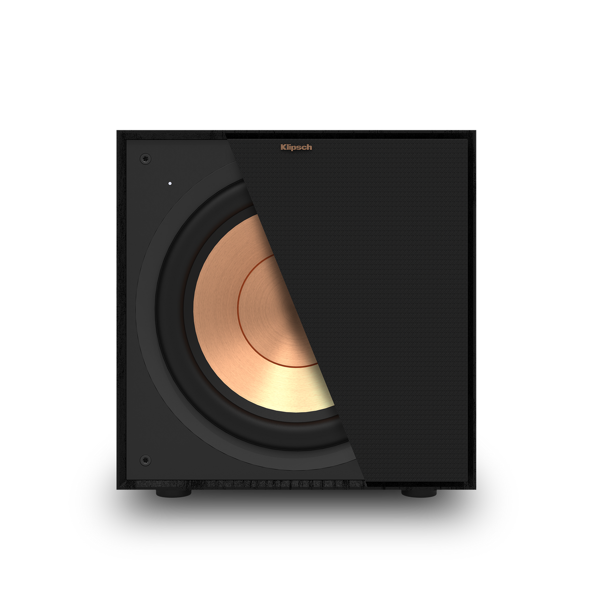 Klipsch R-101SW Black Klipsch R 101SW Subwoofer with cutaway view of the grille from the front 3