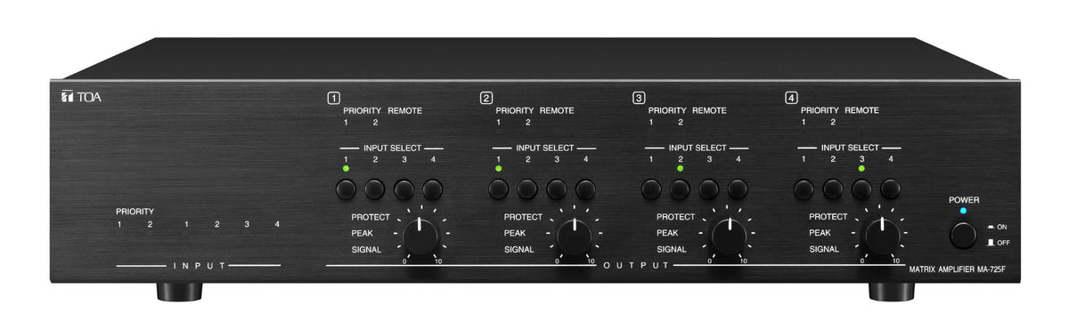 TOA MA-725F-AM 3CU 6-Input Matrix Mixer: 4 Independently routed line level Inputs, 2 Priority mic Inputs