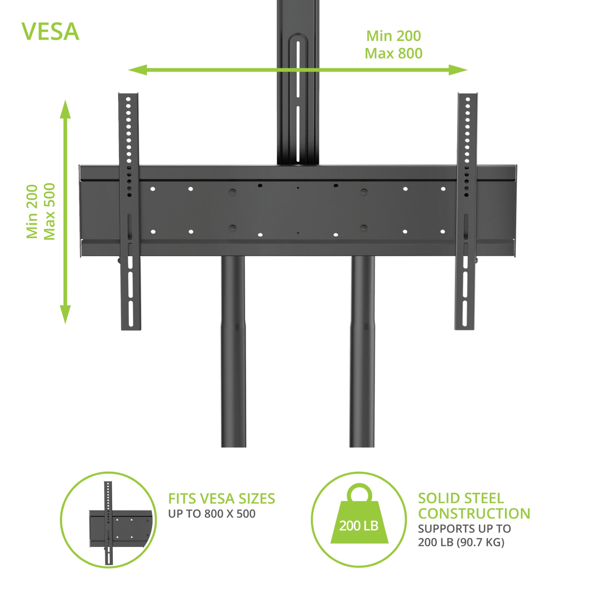 Kanto MTM86PL Height Adjustable Rolling TV Stand for 55" - 86" TVs and Interactive Displays