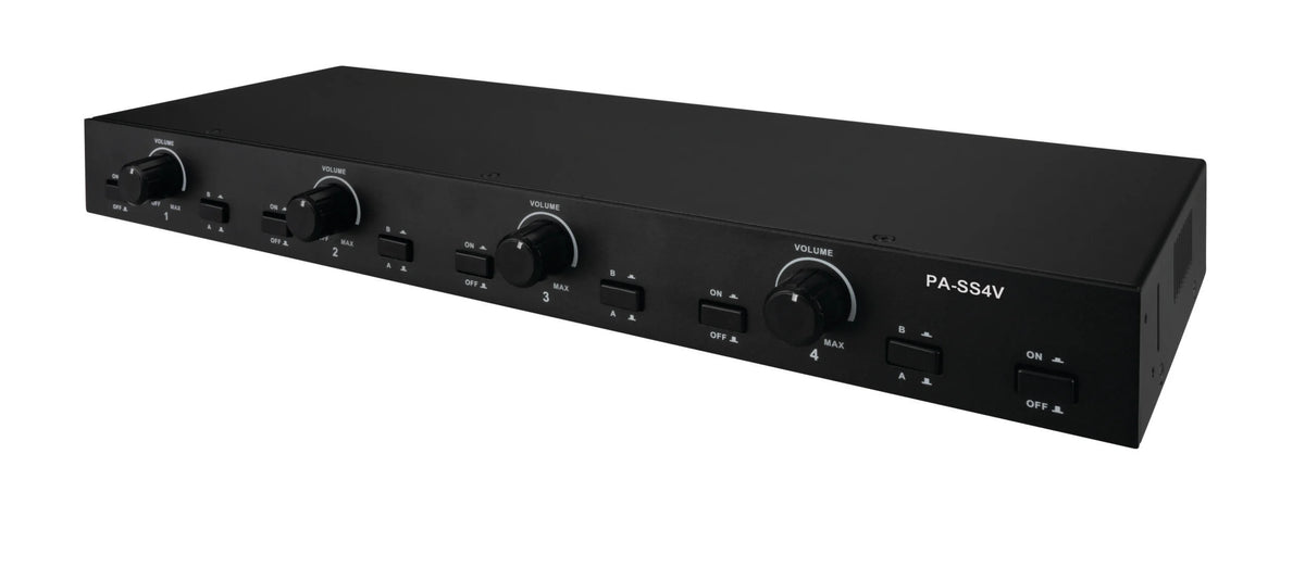 Pulse Audio PA-SS4V Two Source, Four Pair Stereo Speaker Select Box with Volume Control