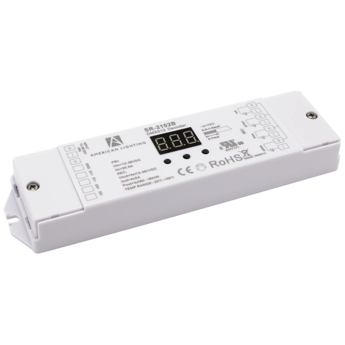 Proluxe PLX-DEC-5A-DMX-4Z 12-26V DC DMX RECEIVER, 5AX4CH, MARKED RGBW, DIGITAL DISP.,CONTROL VIA DMX CABLE