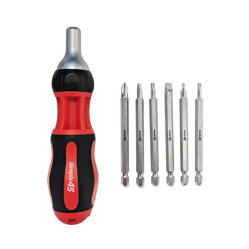 Simply45 S45-501 7-in-1 multi bit ratcheting screwdriver, 9″