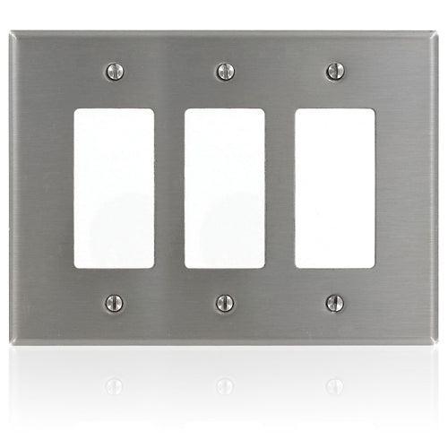 Leviton SO263 3-Gang Decora Wallplate, Oversized, Non-Metallic Stainless Steel