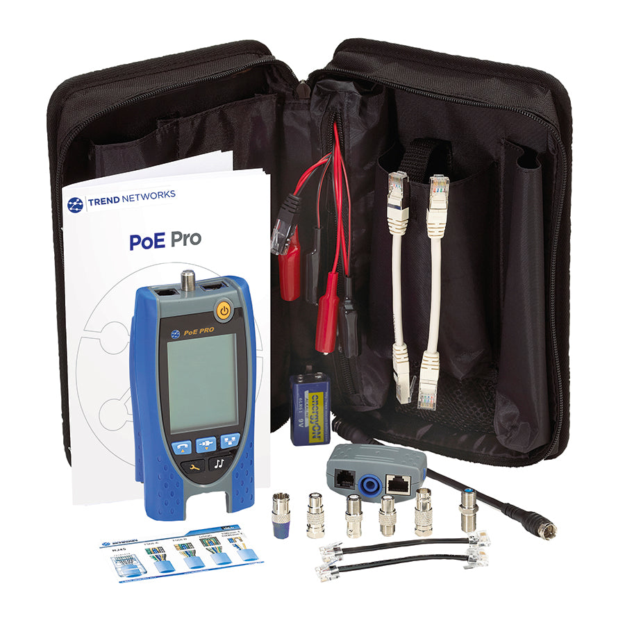 SimplyTEST ST-158006 PoE PRO AnyWARE Verifier VDV II Tester with 2.9" Large Backlight Display, PoE++ up to 90 Watts, Carry Case and Accessories