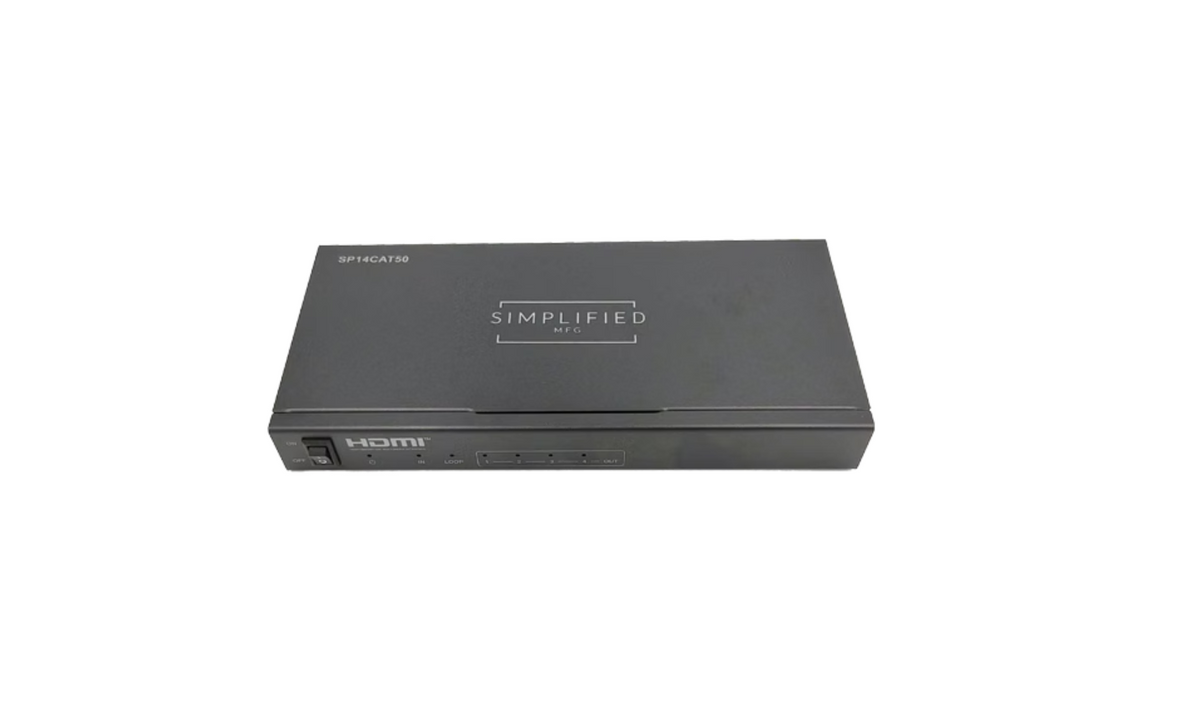 Simplified SP14CAT50 50m HDMI 2.0b (18gbps) 1x4 HDMI Splitter over Cat6A/6* Cable Kit