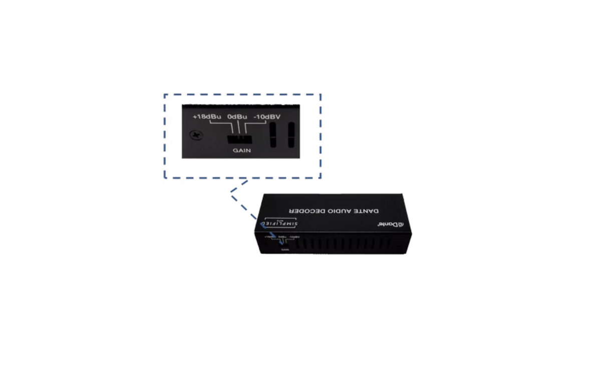 Simplified DTE DEC Balanced or Unbalanced 2 channel to Dante decoder