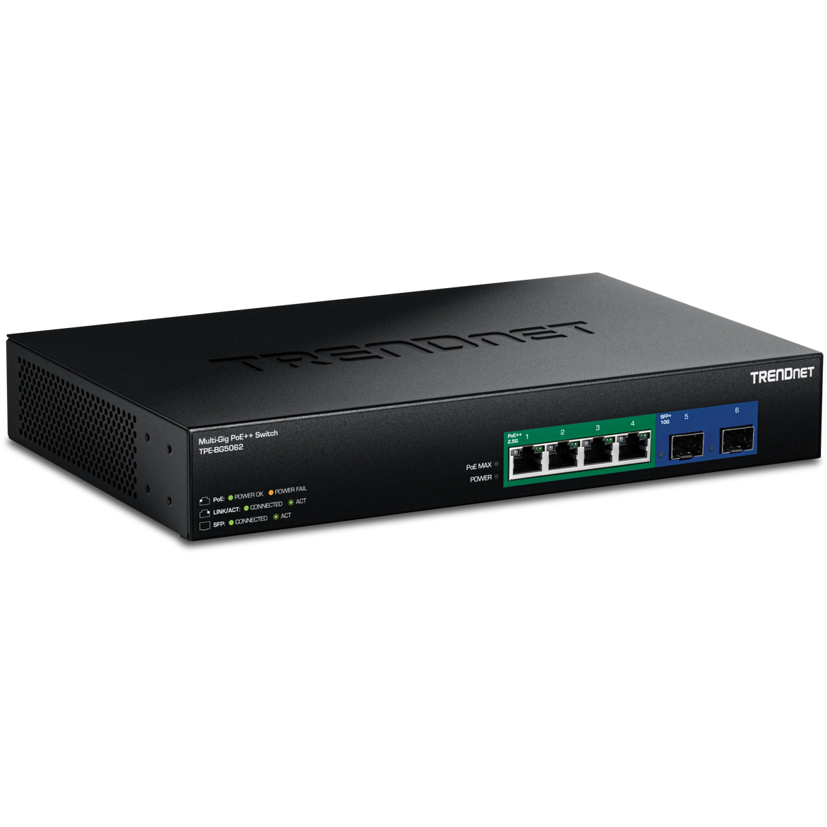 TRENDnet TPE-BG5062 6-Port 2.5G GaN Power PoE++ Switch with 10G SFP+ Ports (240W)