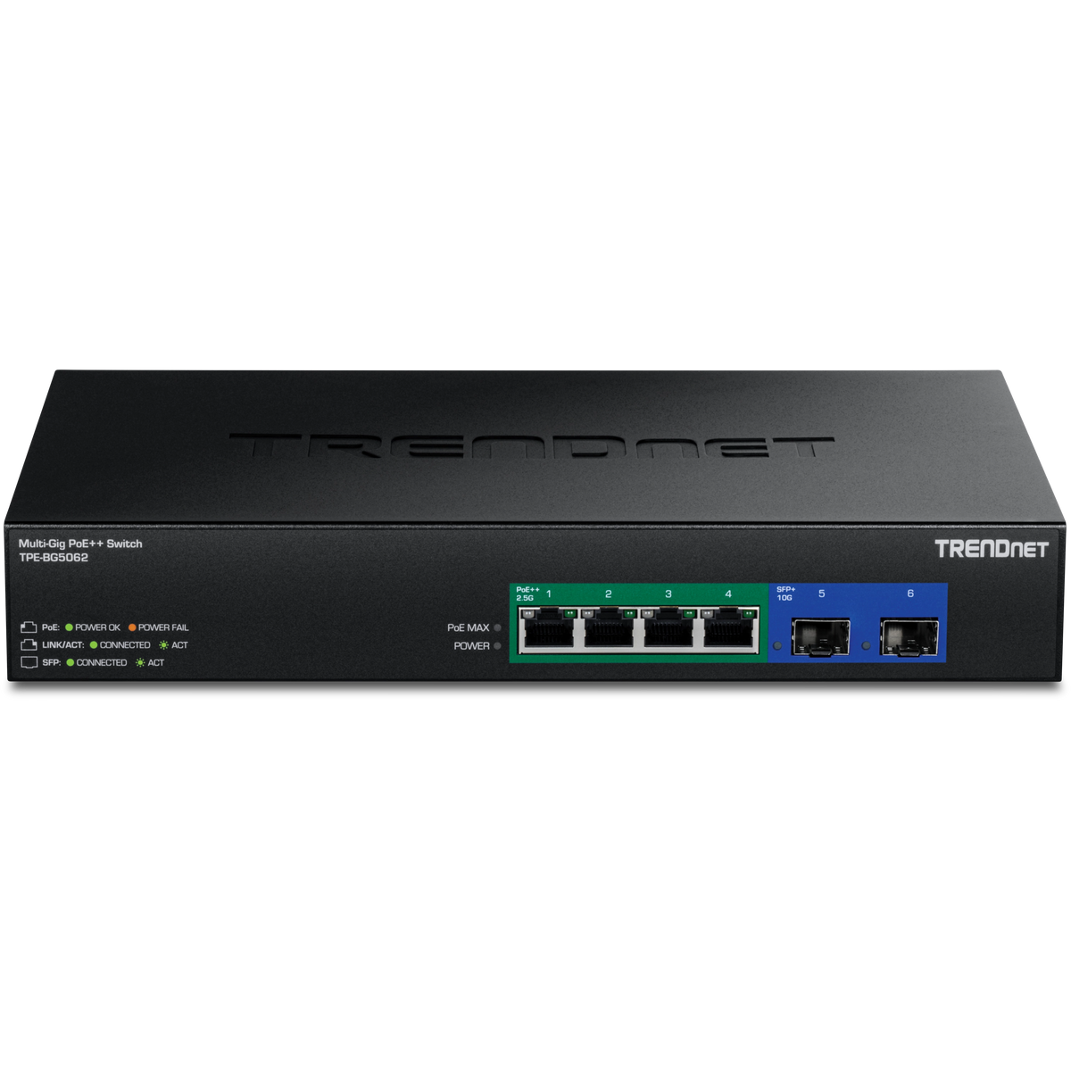 TRENDnet TPE-BG5062 6-Port 2.5G GaN Power PoE++ Switch with 10G SFP+ Ports (240W)