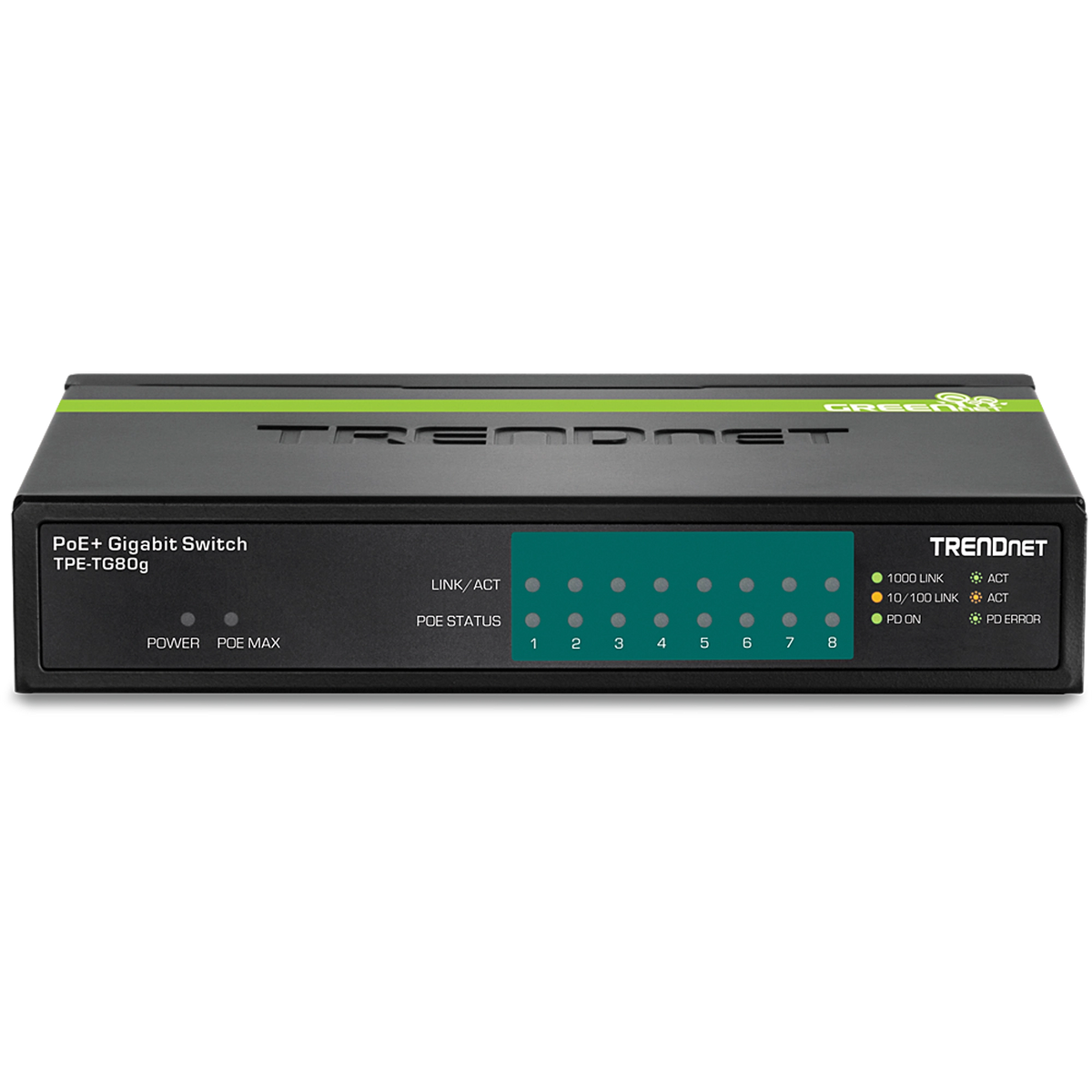 TRENDnet TPE-TG80g 8-port Gigabit GREENnet PoE+ Switch, 123W PoE Budget