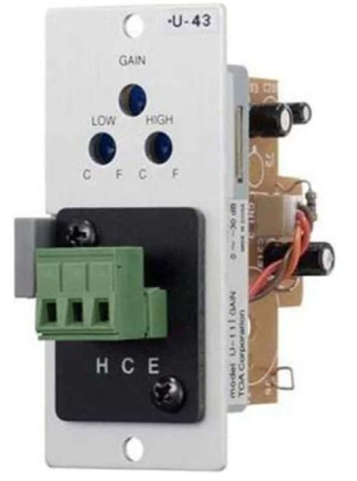 TOA U-43R Unbalanced Stereo Line Input Module Lo/Hi-Cut Filters Stereo Summing Dual RCA Jacks With Mute-Send