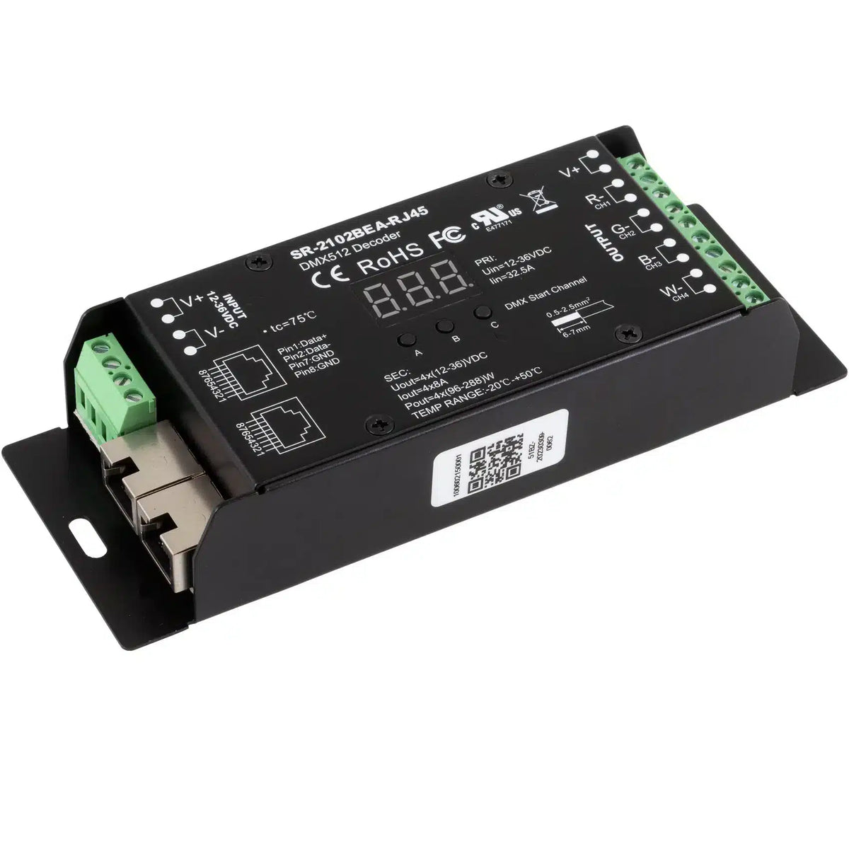 SIRS-E SR-2102BEA-RJ45 UL Recognized LED DMX Decoder 4 Channel RGB & RGBW Controller