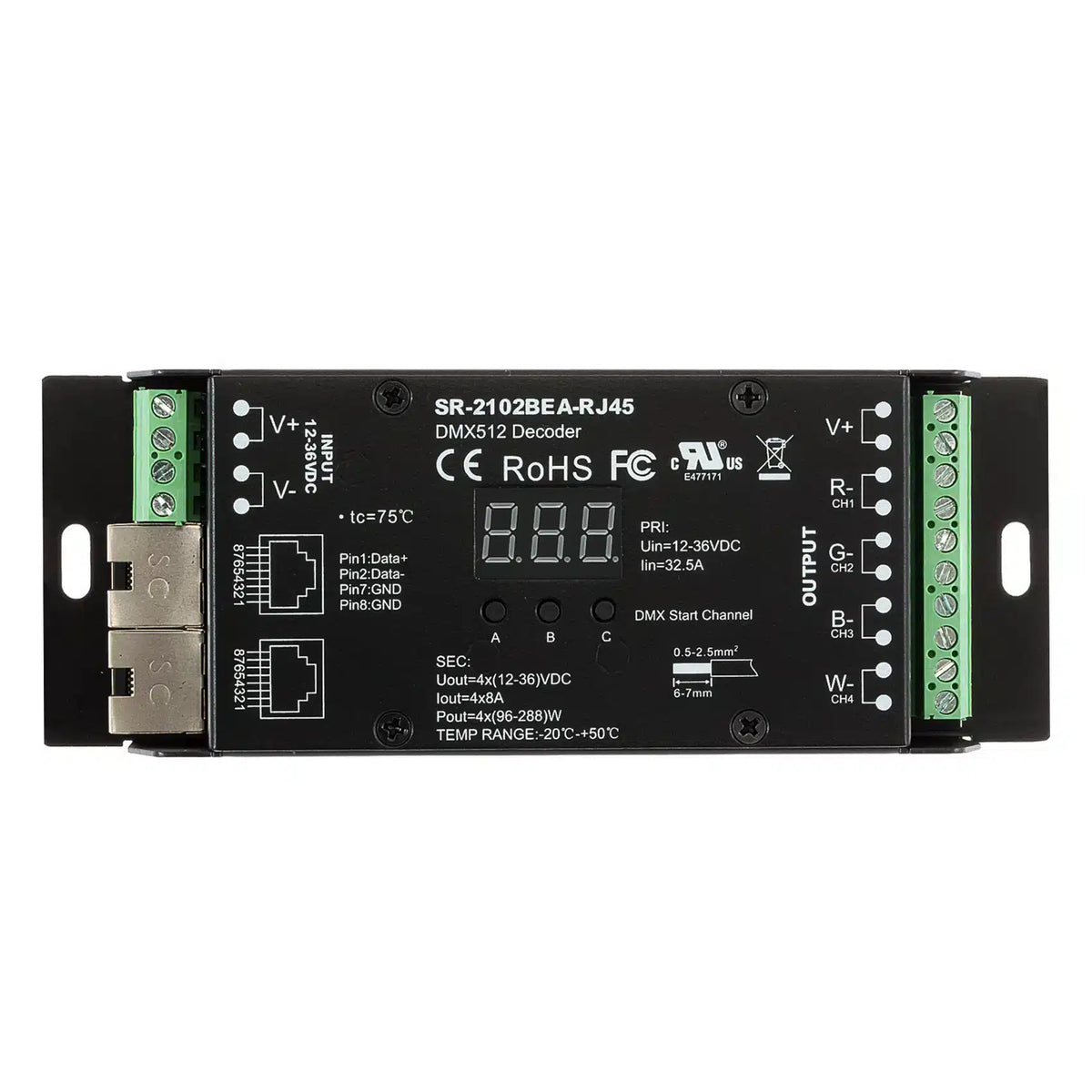 SIRS-E SR-2102BEA-RJ45 UL Recognized LED DMX Decoder 4 Channel RGB & RGBW Controller