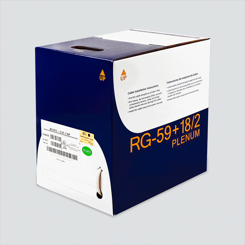 Wavenet H59+182PWH3-500 RG59 + 18/2 SM "Standard" Plenum White Reel In Box 500'