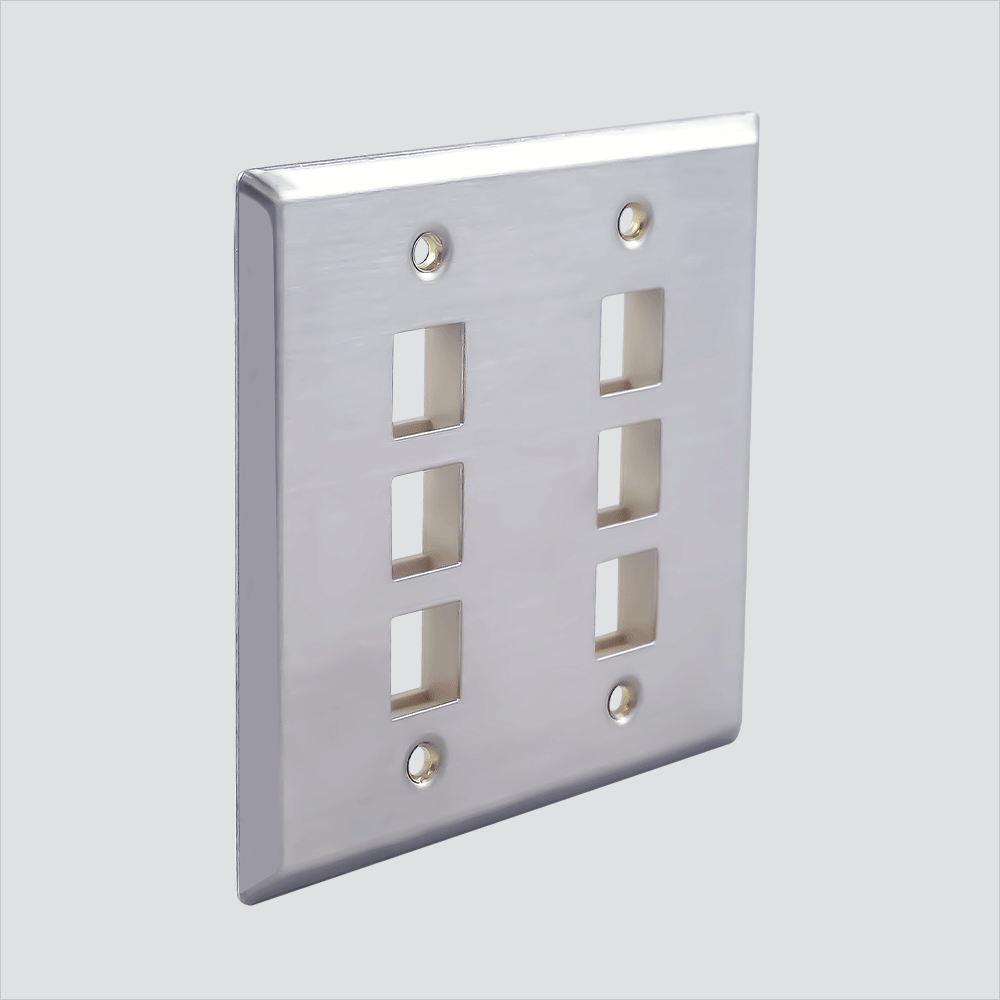 Wavenet SSFP-06P-D 6-Port Double-Gang No-ID Faceplate Stainless Steel