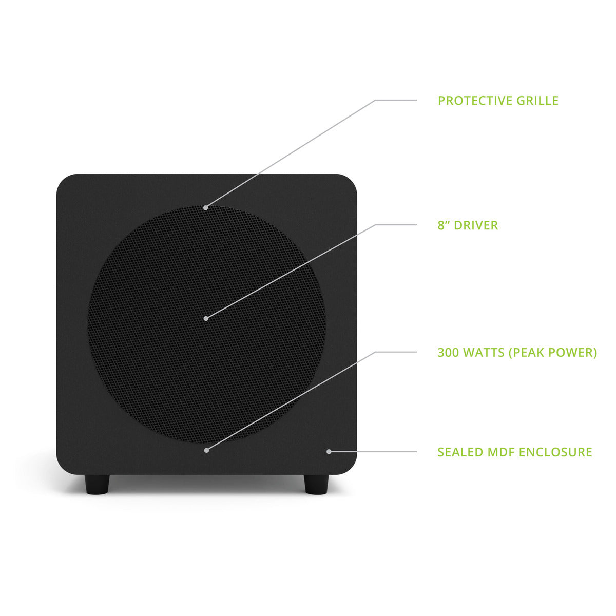 Kanto SUB8VMB 8-inch Sealed Powered Subwoofer w. RCA Cable - Matte Black