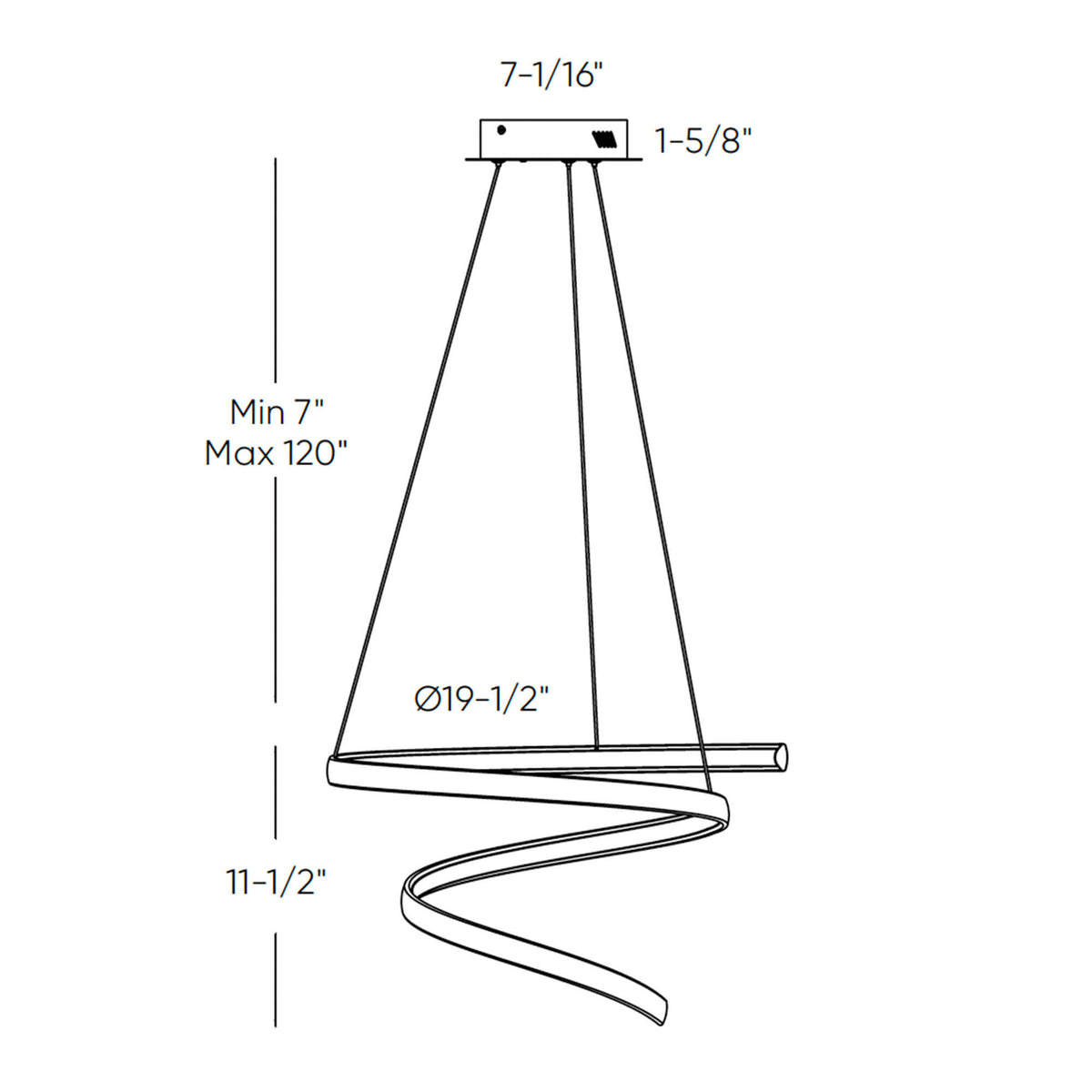 DALS 20″ Spiral decorative modern pendant SPR20-CC-BK